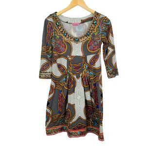 5 for $25| Joyous & Free Beaded Boho Paisley Tunic Dress Size XS